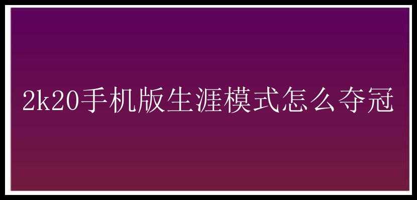 2k20手机版生涯模式怎么夺冠