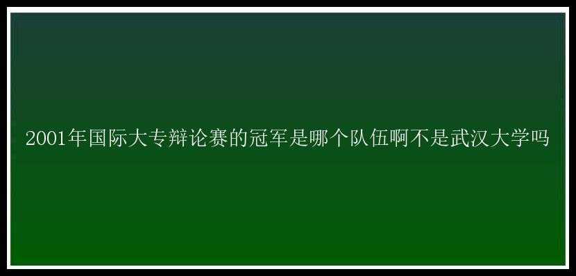 2001年国际大专辩论赛的冠军是哪个队伍啊不是武汉大学吗