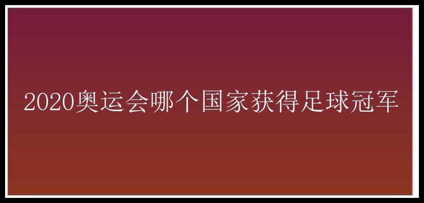 2020奥运会哪个国家获得足球冠军