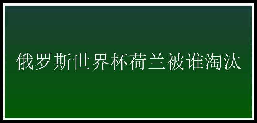 俄罗斯世界杯荷兰被谁淘汰