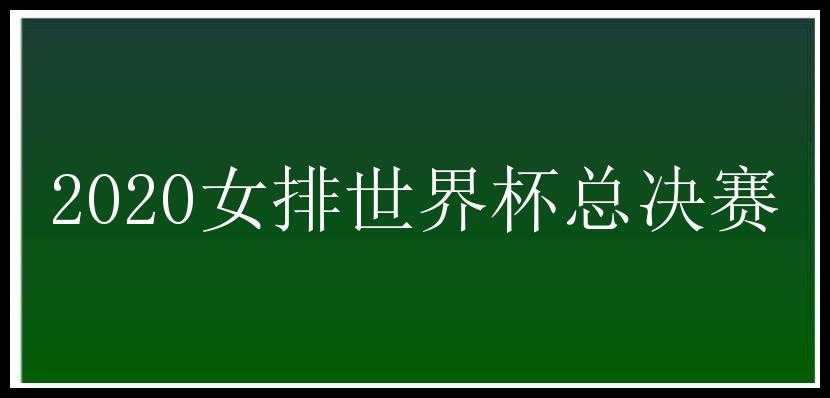 2020女排世界杯总决赛