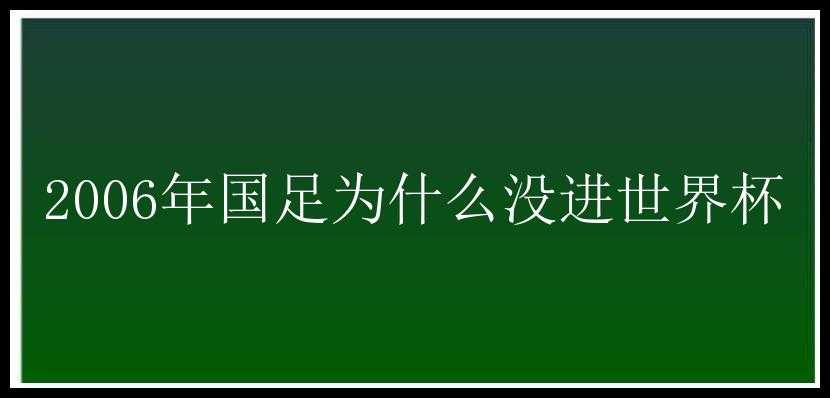 2006年国足为什么没进世界杯