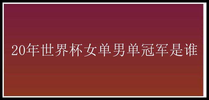 20年世界杯女单男单冠军是谁