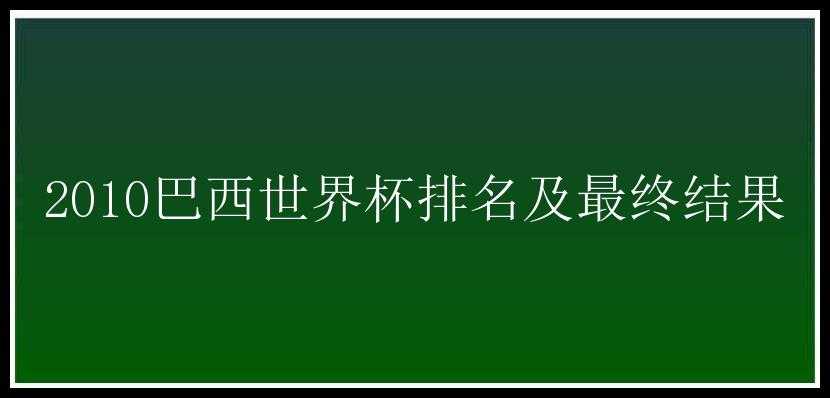 2010巴西世界杯排名及最终结果