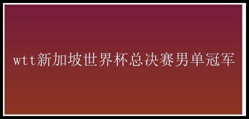 wtt新加坡世界杯总决赛男单冠军