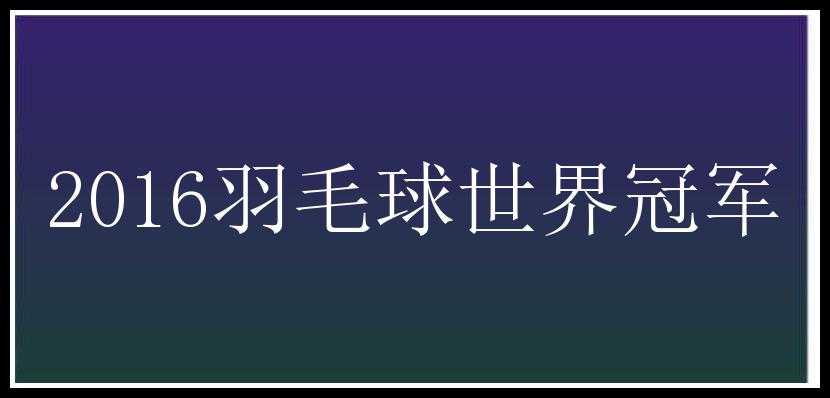 2016羽毛球世界冠军