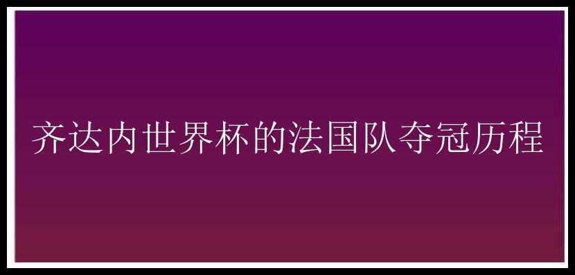 齐达内世界杯的法国队夺冠历程