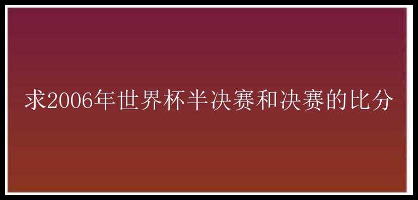 求2006年世界杯半决赛和决赛的比分