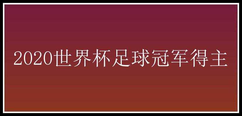 2020世界杯足球冠军得主