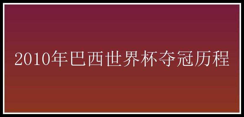 2010年巴西世界杯夺冠历程