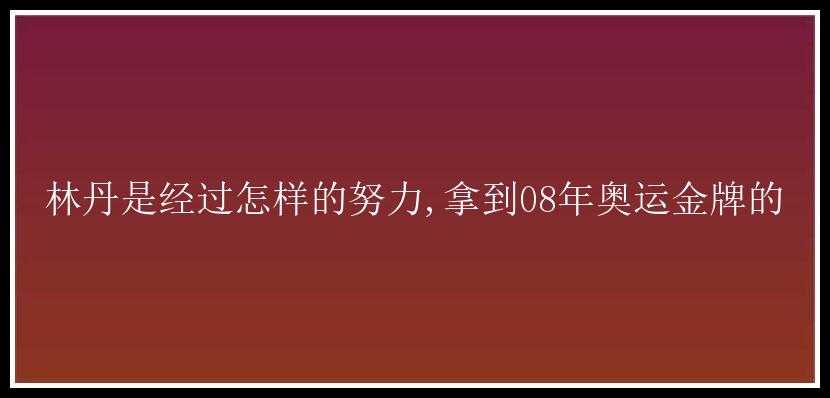 林丹是经过怎样的努力,拿到08年奥运金牌的