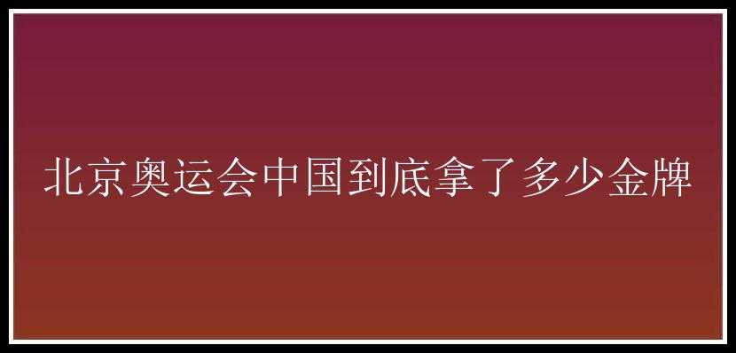 北京奥运会中国到底拿了多少金牌