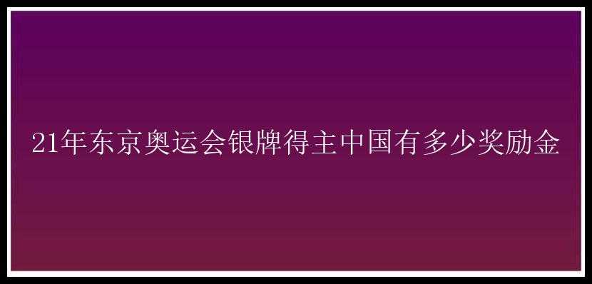 21年东京奥运会银牌得主中国有多少奖励金