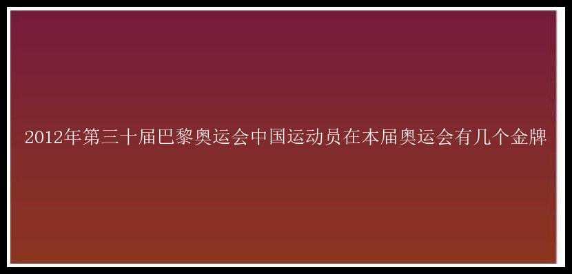 2012年第三十届巴黎奥运会中国运动员在本届奥运会有几个金牌