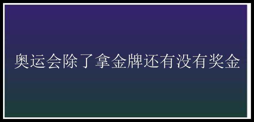 奥运会除了拿金牌还有没有奖金