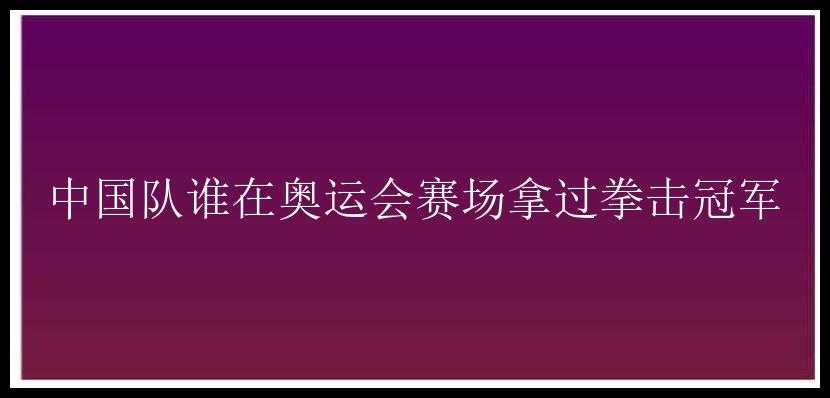 中国队谁在奥运会赛场拿过拳击冠军