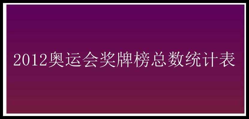 2012奥运会奖牌榜总数统计表