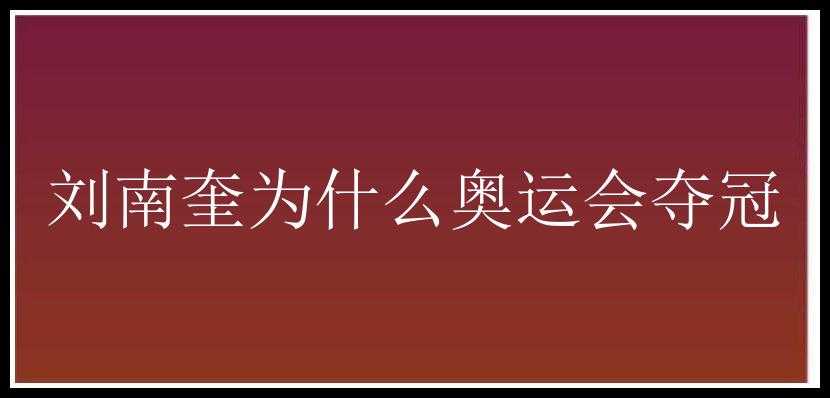 刘南奎为什么奥运会夺冠