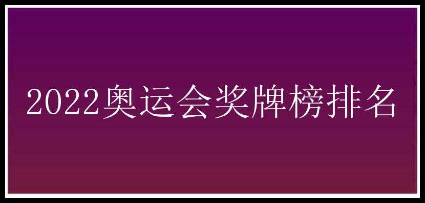 2022奥运会奖牌榜排名