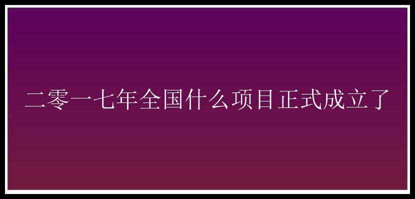 二零一七年全国什么项目正式成立了