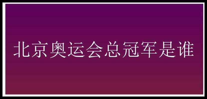 北京奥运会总冠军是谁