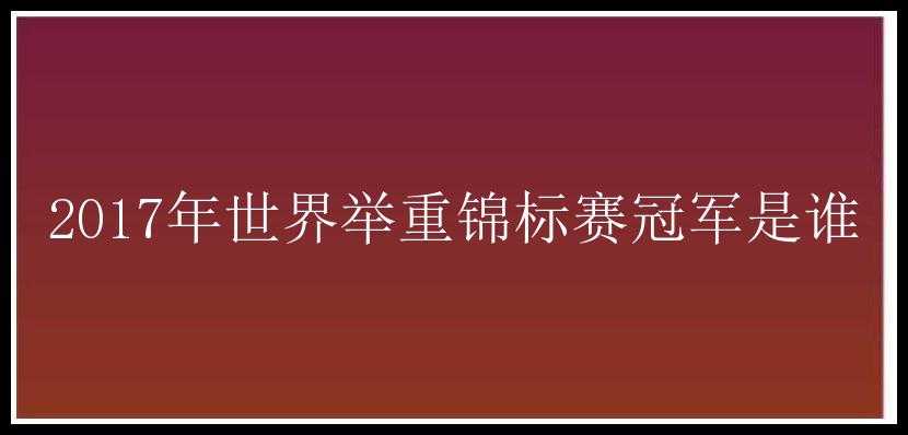 2017年世界举重锦标赛冠军是谁