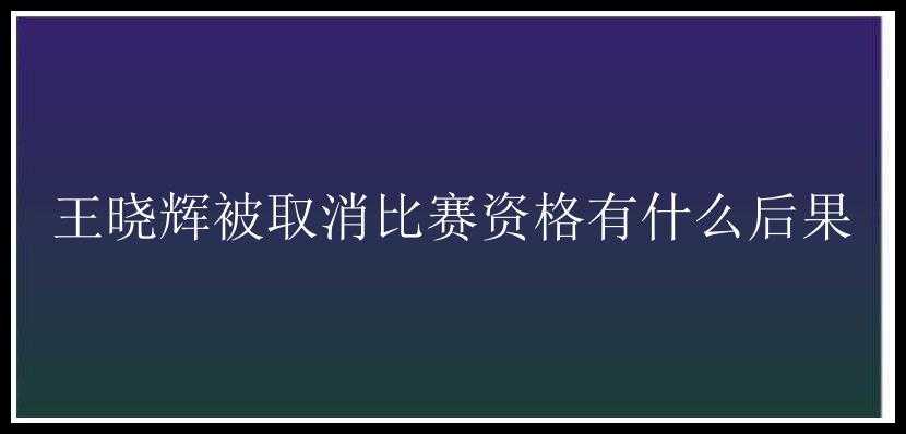 王晓辉被取消比赛资格有什么后果