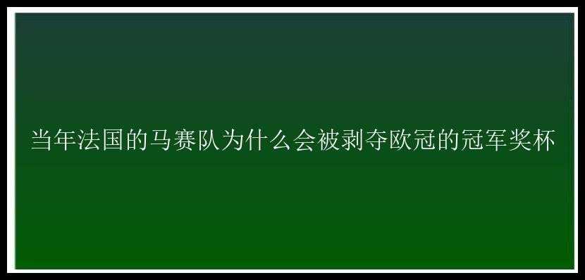 当年法国的马赛队为什么会被剥夺欧冠的冠军奖杯