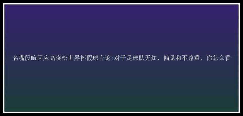 名嘴段暄回应高晓松世界杯假球言论:对于足球队无知、偏见和不尊重，你怎么看