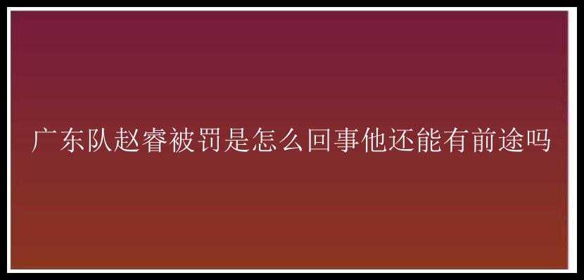 广东队赵睿被罚是怎么回事他还能有前途吗