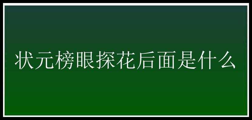 状元榜眼探花后面是什么