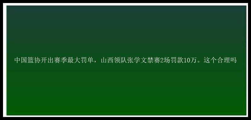 中国篮协开出赛季最大罚单，山西领队张学文禁赛2场罚款10万。这个合理吗