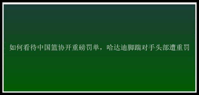 如何看待中国篮协开重磅罚单，哈达迪脚踹对手头部遭重罚