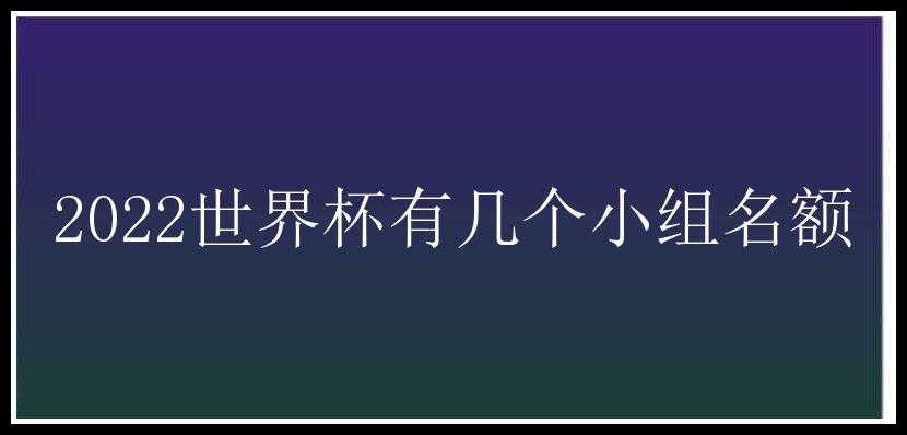 2022世界杯有几个小组名额