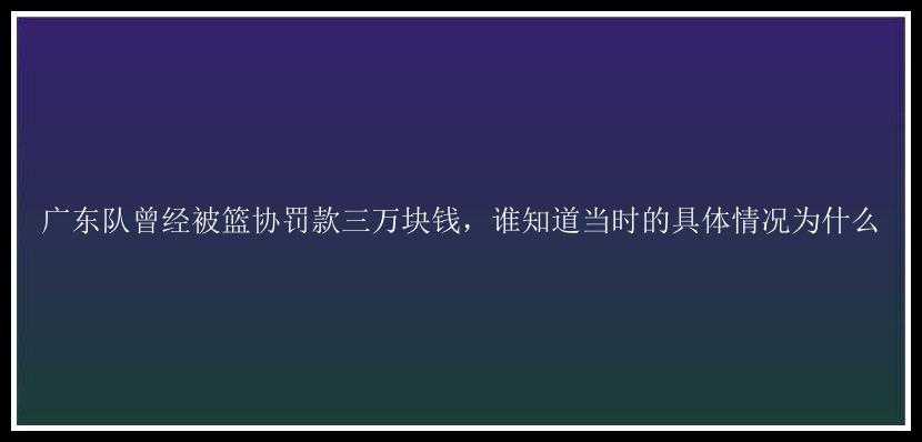 广东队曾经被篮协罚款三万块钱，谁知道当时的具体情况为什么