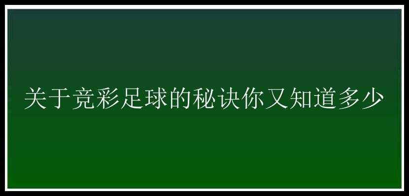 关于竞彩足球的秘诀你又知道多少