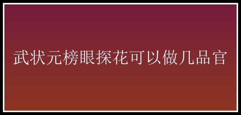 武状元榜眼探花可以做几品官