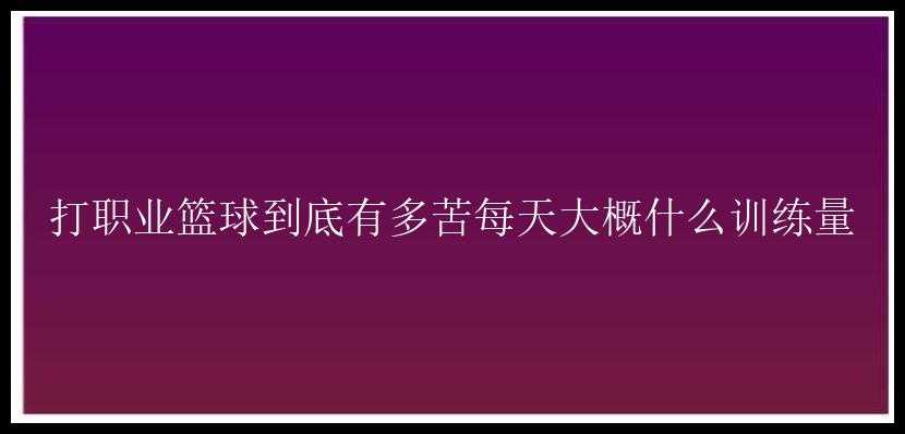 打职业篮球到底有多苦每天大概什么训练量