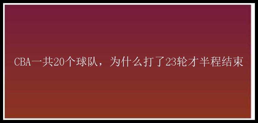 CBA一共20个球队，为什么打了23轮才半程结束