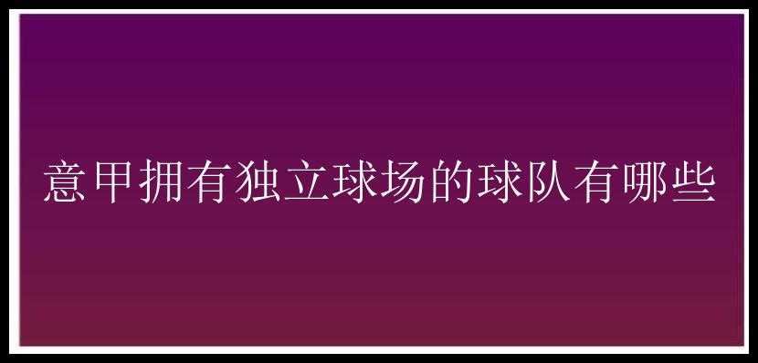 意甲拥有独立球场的球队有哪些