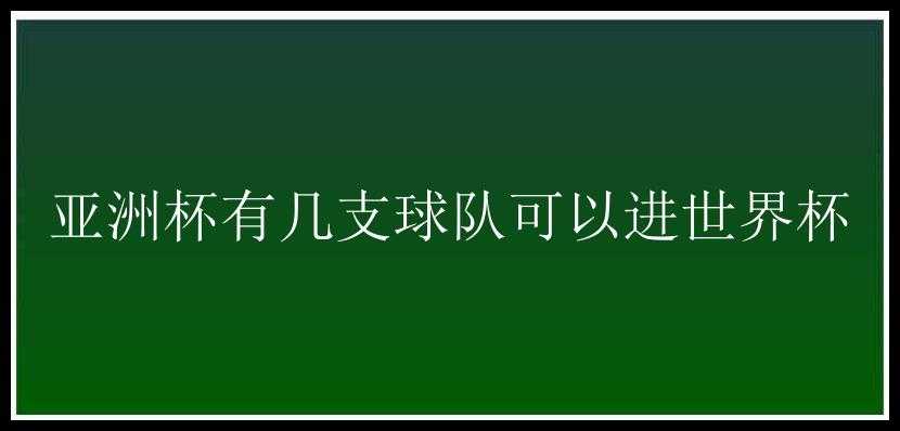 亚洲杯有几支球队可以进世界杯