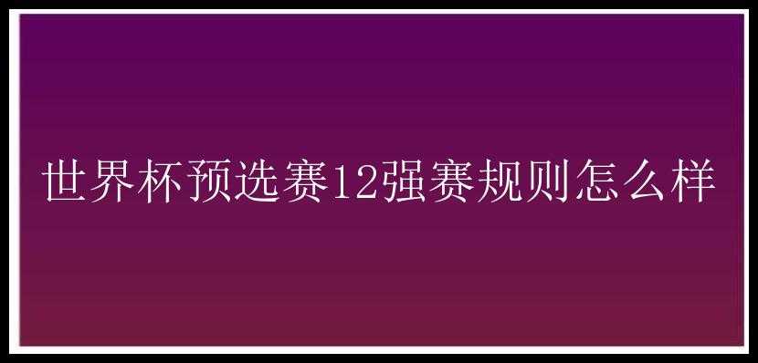 世界杯预选赛12强赛规则怎么样