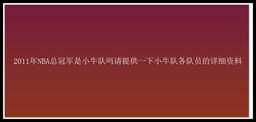 2011年NBA总冠军是小牛队吗请提供一下小牛队各队员的详细资料