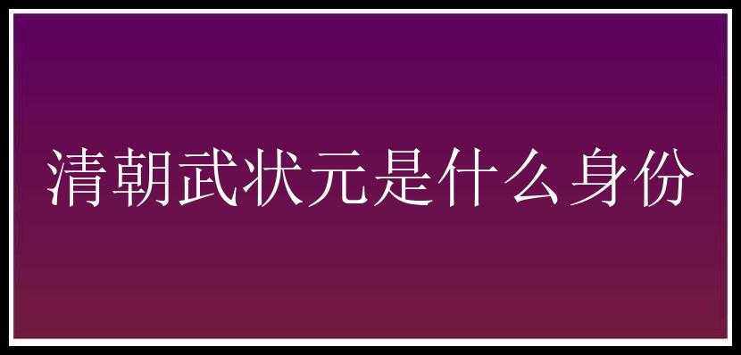 清朝武状元是什么身份