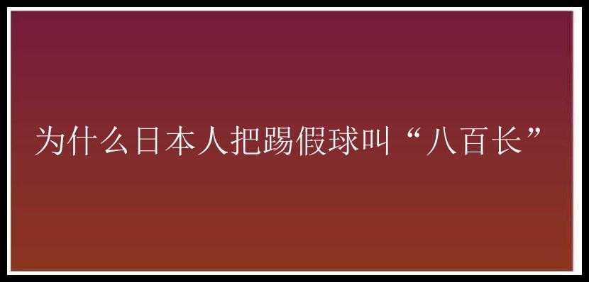 为什么日本人把踢假球叫“八百长”