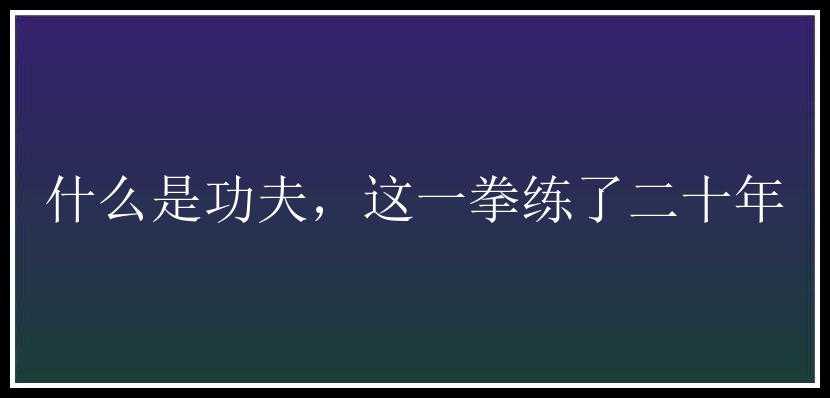 什么是功夫，这一拳练了二十年