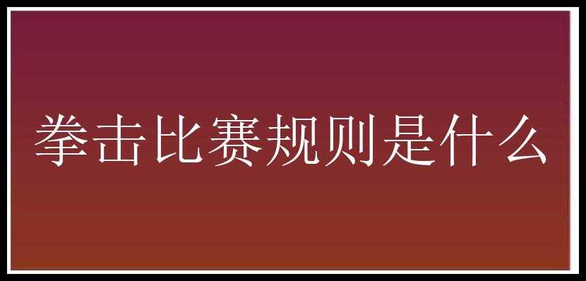 拳击比赛规则是什么