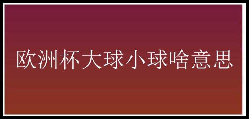 欧洲杯大球小球啥意思