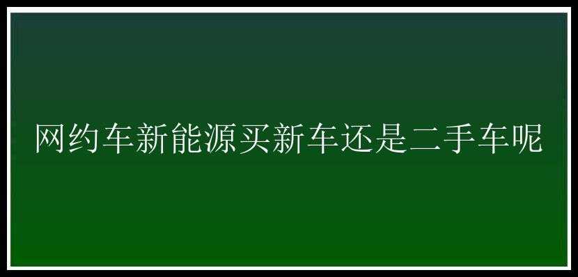 网约车新能源买新车还是二手车呢