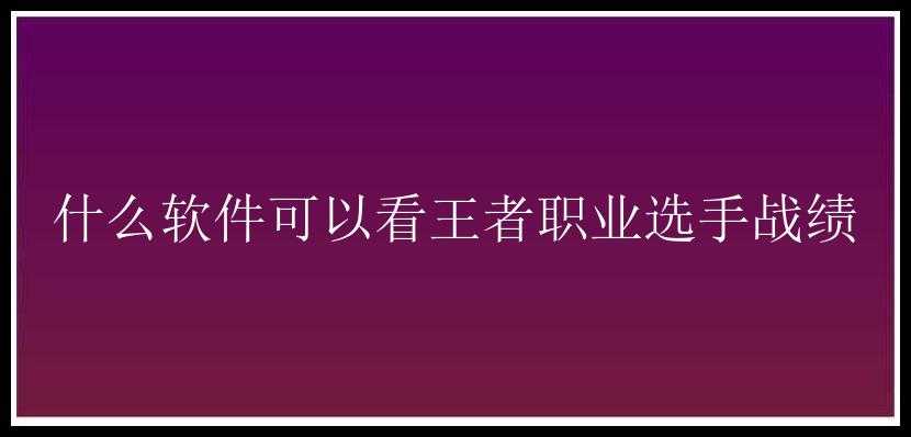 什么软件可以看王者职业选手战绩